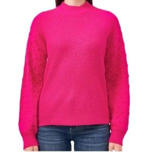 Vince Camuto Aurora Pink Bobble Stitch Sleeve Sweater